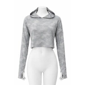 Yogalicious LUX Silver Camo‎ Cropped Pullover Hoodie Long Sleeve Size XXL